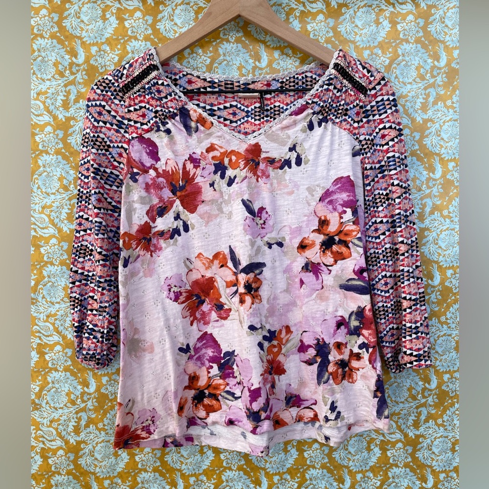 Anthropologie Akemi + Kin Ayana Peasant Mixed Floral Print Top